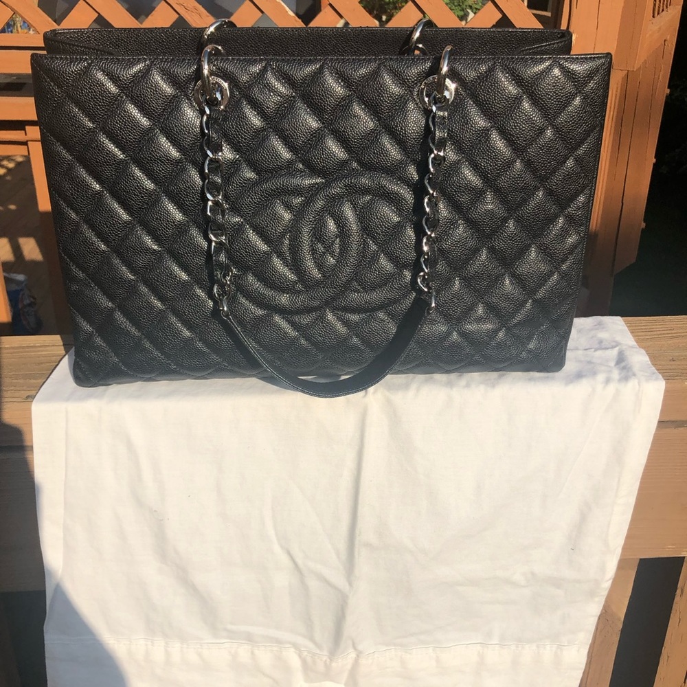 Authentic Black Chanel Caviar XL Grand Shopping Tote